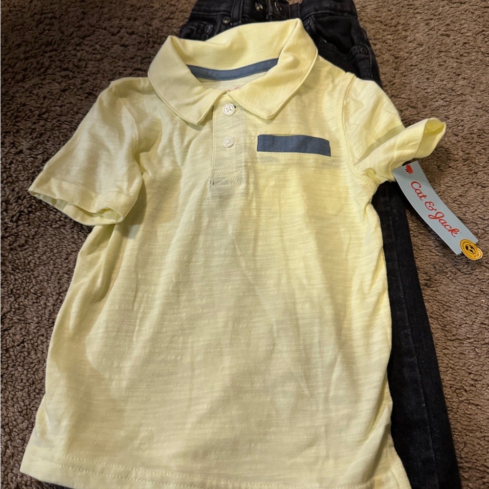 Cat & Jack Yellow Polo Shirt for Kids and pair of black jeans jumping beans